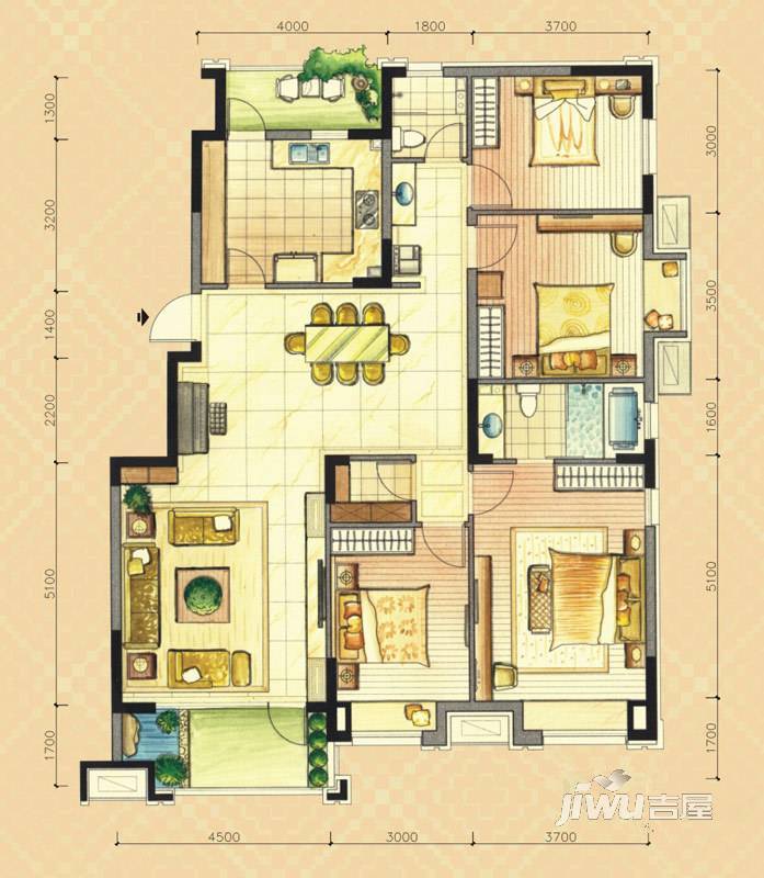 沈阳华强城k户型户型图_首付金额_4室2厅2卫_156.41平米 吉屋网