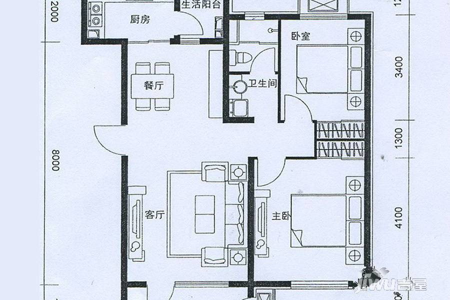 佳和新城七期3室2厅1卫105㎡户型图