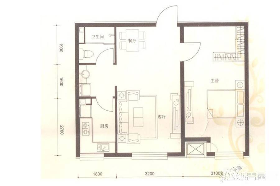 佳和新城七期2室2厅1卫65㎡户型图