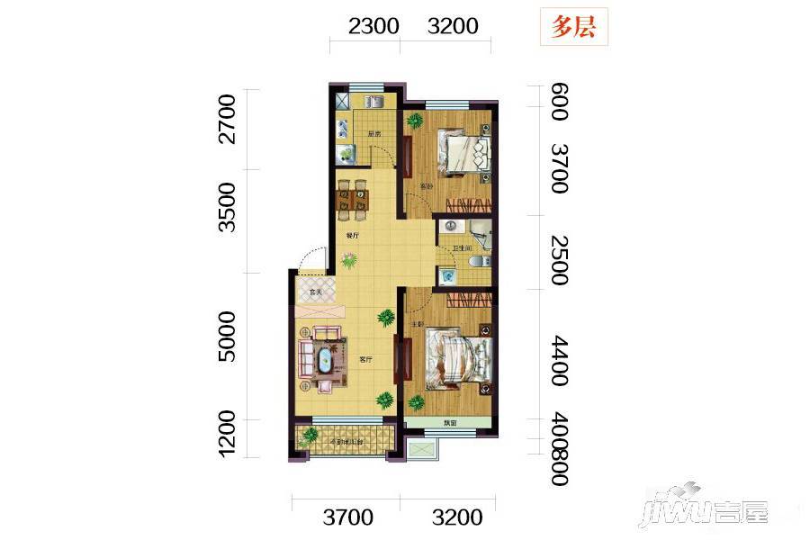 雷明锦程三期2室2厅1卫81㎡户型图