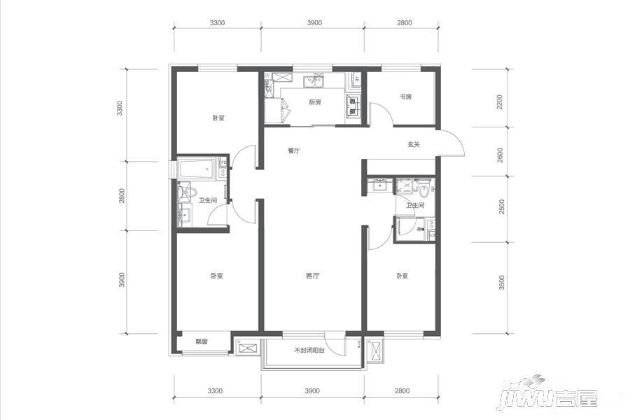 万科城市阳光4室2厅2卫128㎡户型图