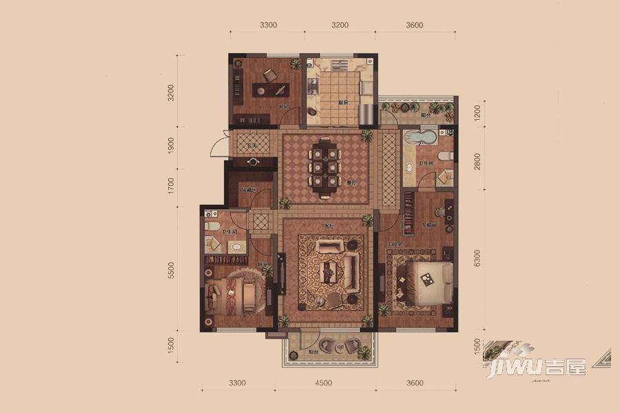 金地名悦3室2厅2卫143㎡户型图