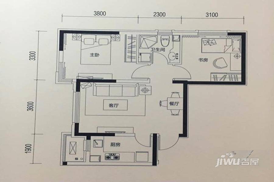 中海城和颂2室1厅1卫74㎡户型图