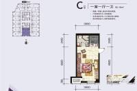 华府悦都1室1厅1卫50.2㎡户型图