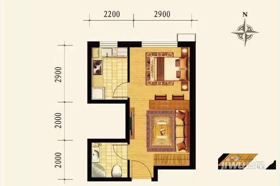 保利达大象公寓1室1厅1卫40.9㎡户型图