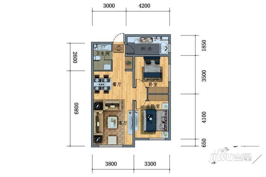 万科·润园2室2厅1卫85㎡户型图