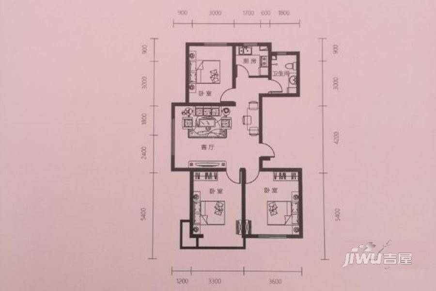 北宇红枫庭院3室2厅1卫100.6㎡户型图