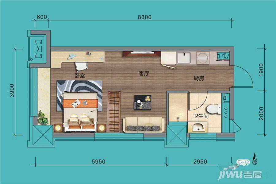 华润·中央公园1室1厅1卫46.6㎡户型图