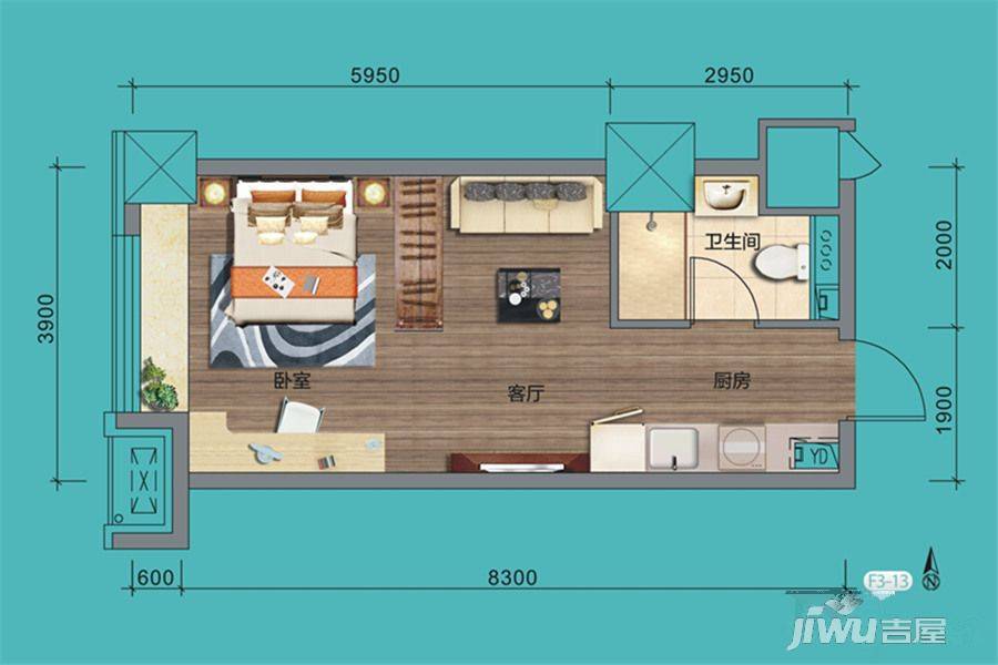 华润·中央公园1室1厅1卫45.7㎡户型图