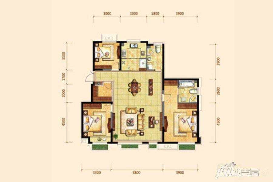 金地铁西檀府3室2厅2卫140㎡户型图