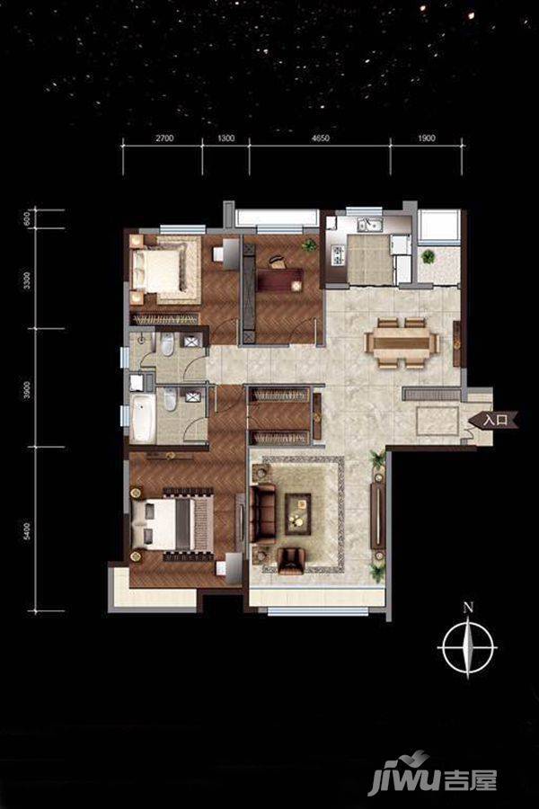 越秀星汇云锦3室2厅2卫148㎡户型图