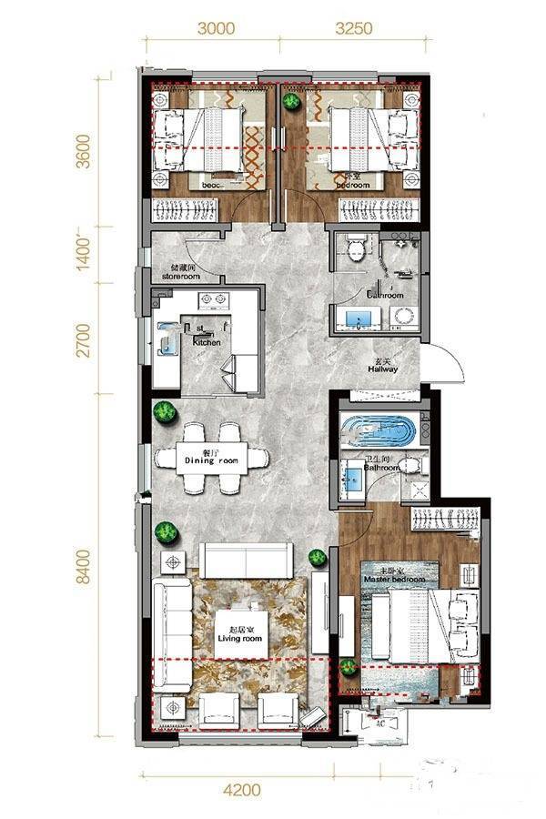 保利香槟国际3室2厅2卫118㎡户型图