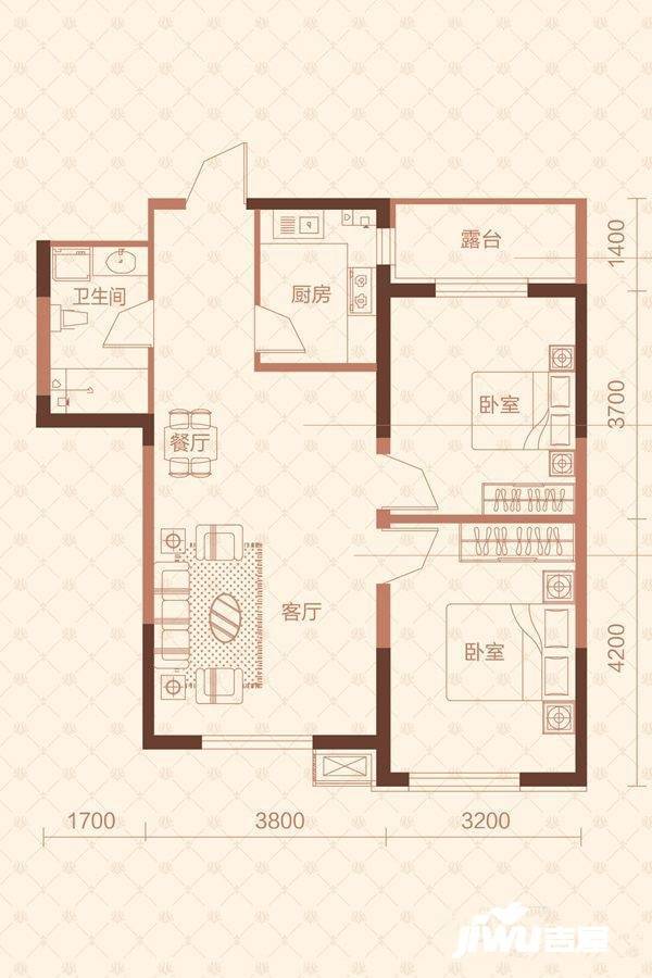 美域天成2室2厅1卫83㎡户型图