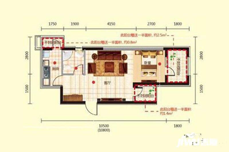 奥园会展广场住宅1室1厅1卫61㎡户型图