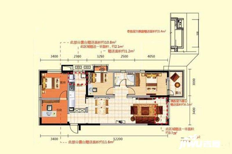 奥园会展广场住宅3室2厅1卫97.6㎡户型图