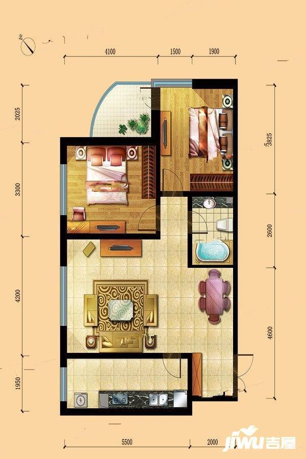 金水花城2室2厅1卫99㎡户型图