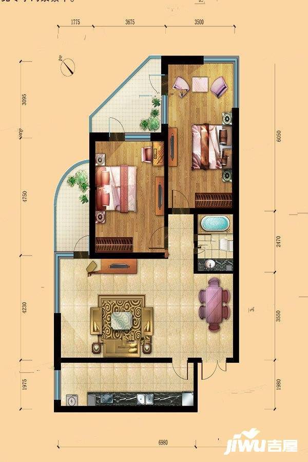 金水花城2室2厅1卫129.4㎡户型图