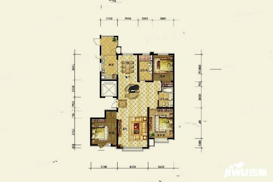 银河丽湾3室2厅2卫160㎡户型图