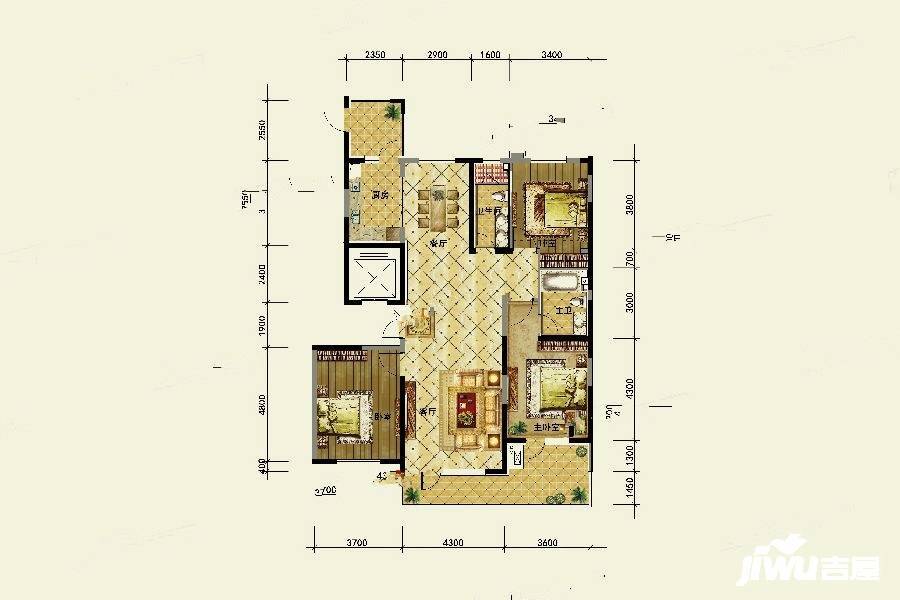 银河丽湾3室2厅2卫172㎡户型图