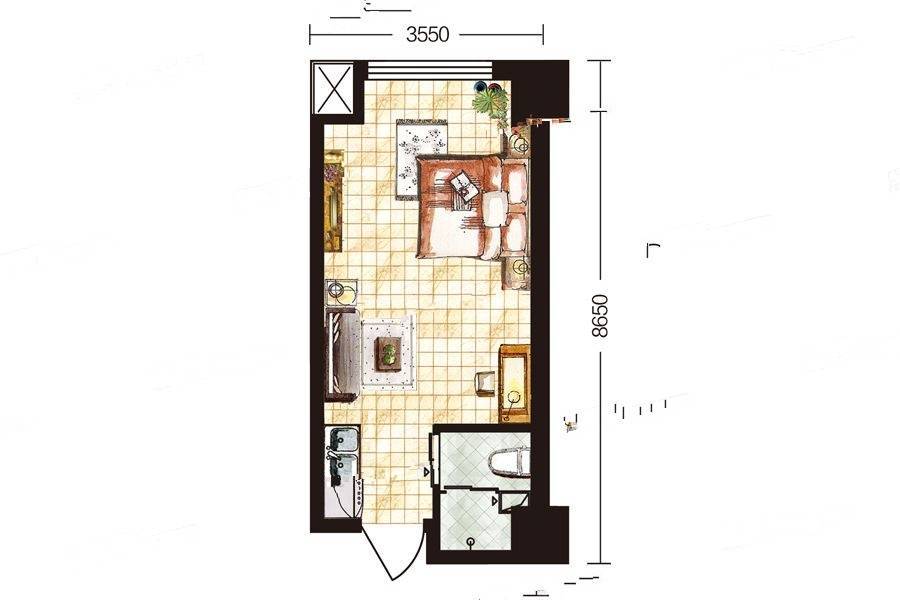 名仕经典广场1室1厅1卫35.6㎡户型图