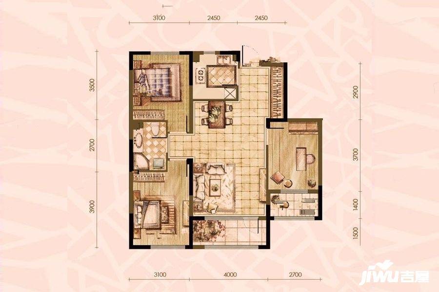 新湖国际3室2厅1卫109.9㎡户型图