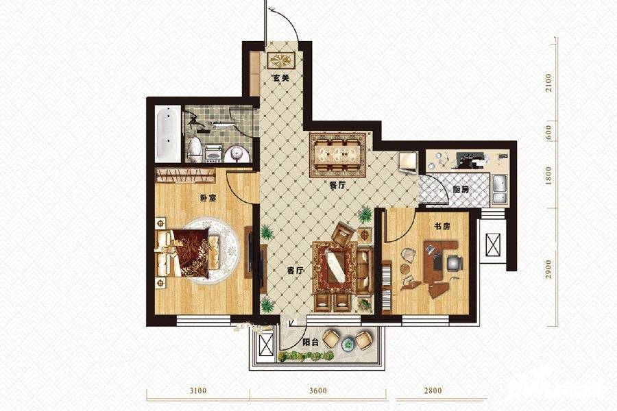 中冶上和湾2室2厅1卫79㎡户型图