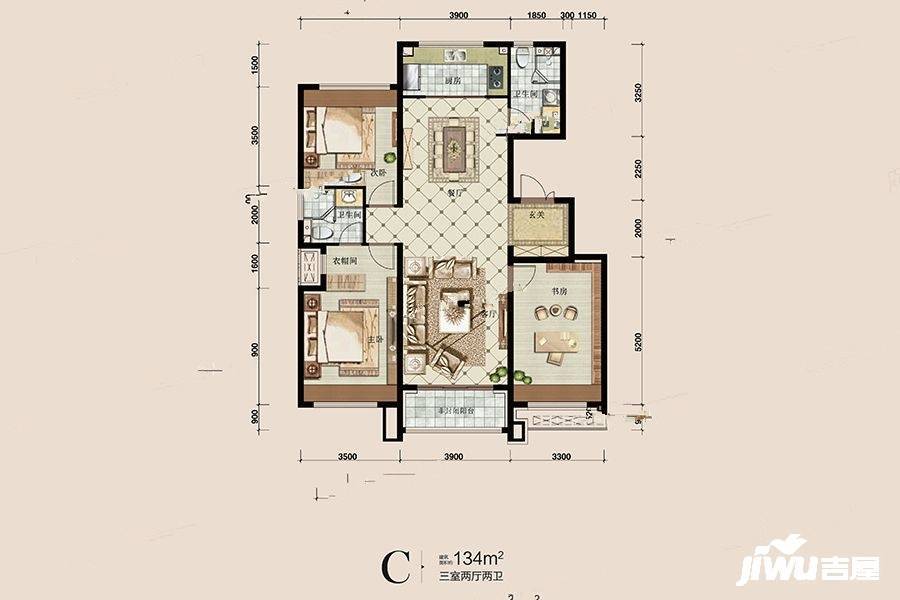 融创沈阳府3室2厅2卫134㎡户型图