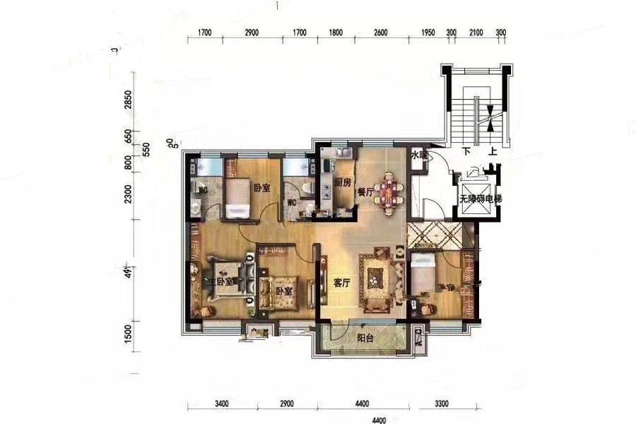 碧桂园公园上城4室2厅2卫137.6㎡户型图