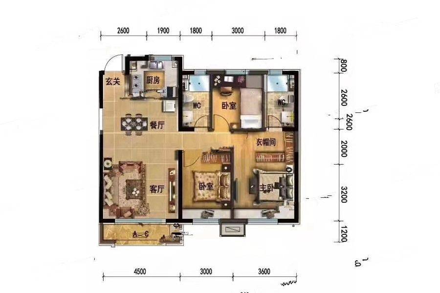 碧桂园公园上城3室2厅2卫119㎡户型图