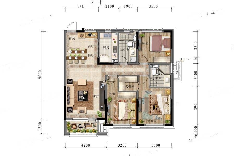 中海城和颂3室2厅2卫126㎡户型图