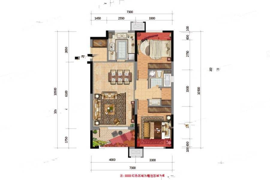 金辉优步学府2室2厅1卫90㎡户型图