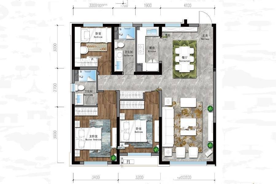 保利茉莉公馆3室2厅2卫120㎡户型图