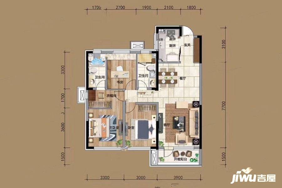 华润置地|崑崙御3室2厅2卫125㎡户型图