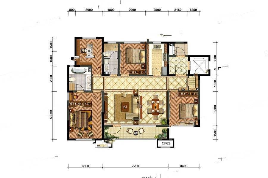 龙湖西府原著4室2厅2卫140㎡户型图