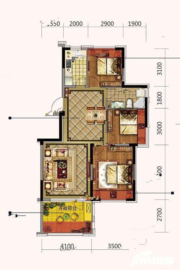 中瑞北欧云墅3室2厅1卫96.1㎡户型图