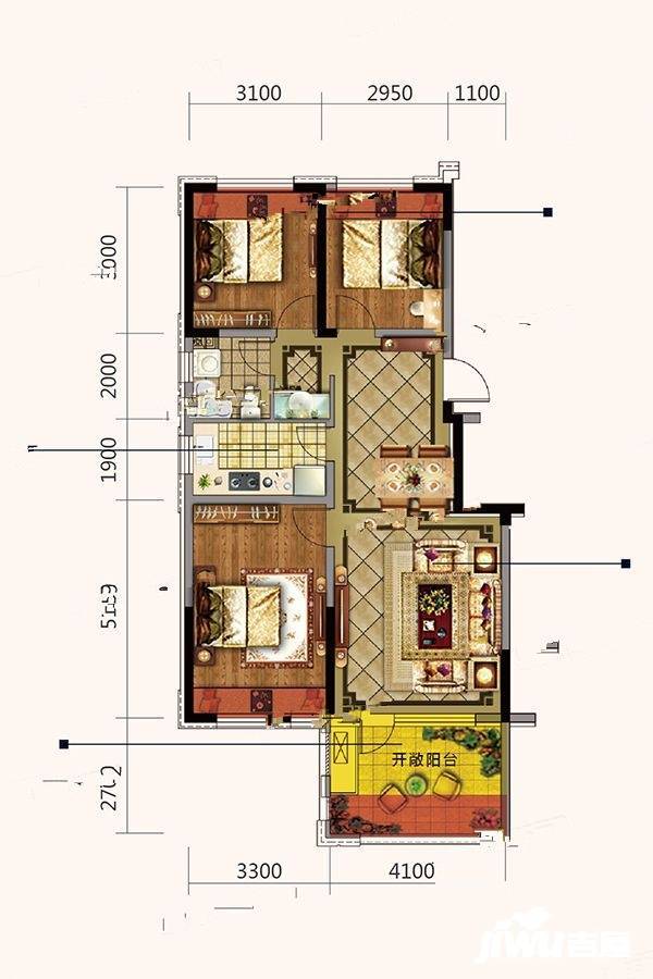 中瑞北欧云墅3室2厅1卫95.8㎡户型图