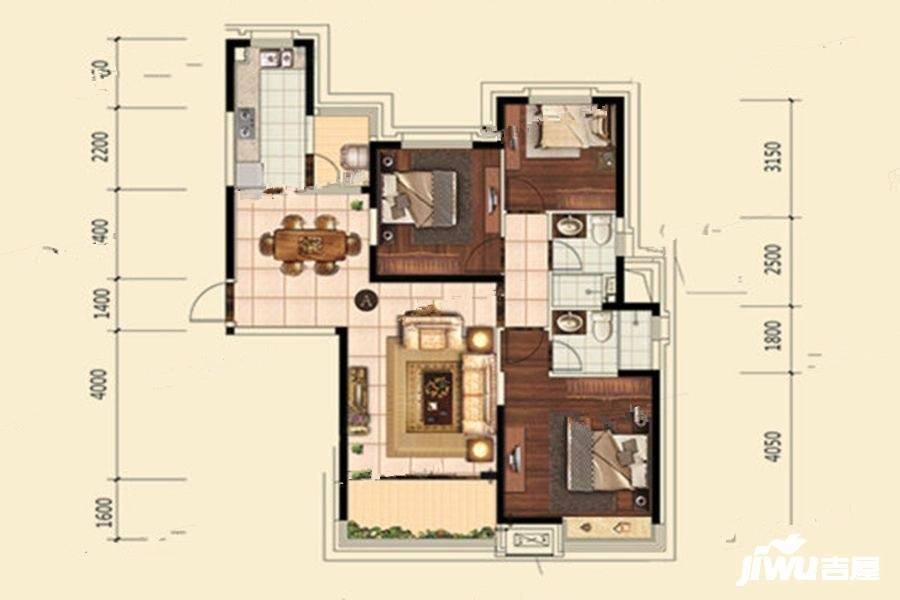 恒大翡翠华庭3室2厅1卫125㎡户型图