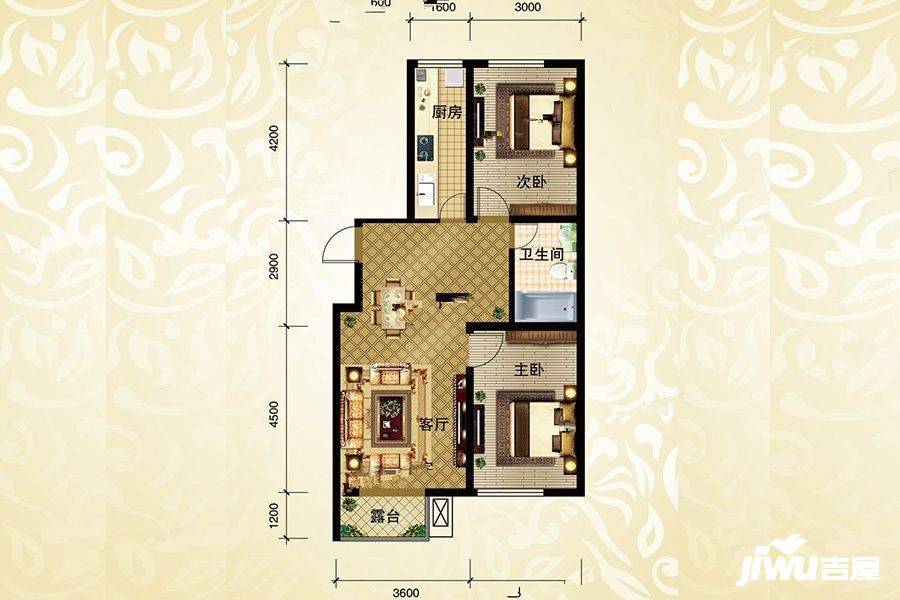 金禹花苑2室2厅1卫87㎡户型图