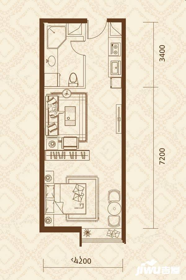 茂业金廊壹号1室1厅1卫58.3㎡户型图