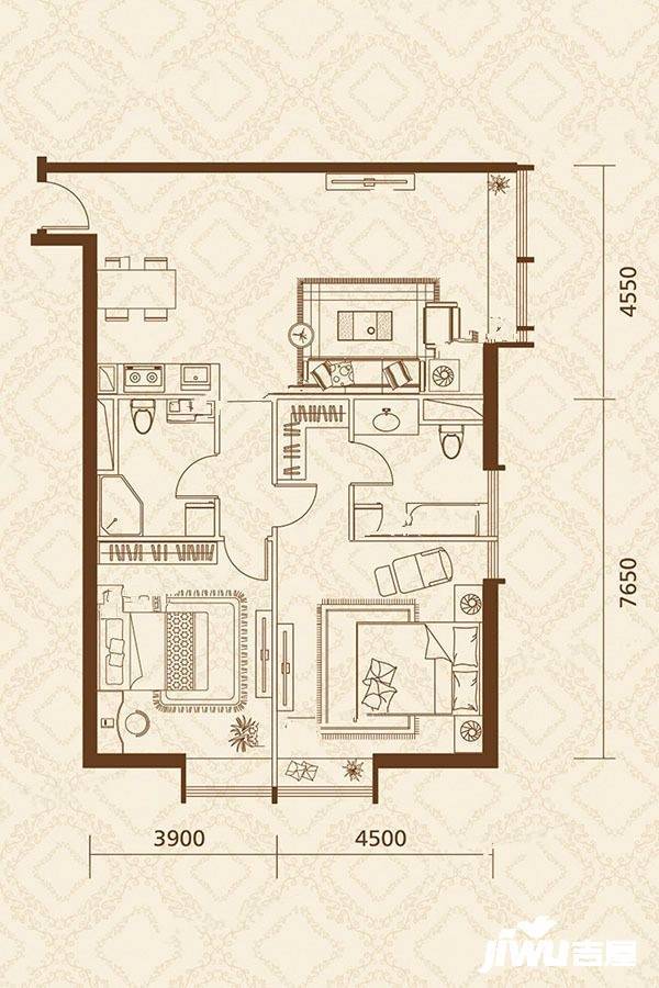 茂业金廊壹号2室2厅2卫135.5㎡户型图