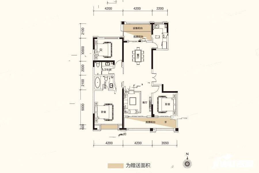 粤泰天鹅湾3室2厅2卫160㎡户型图