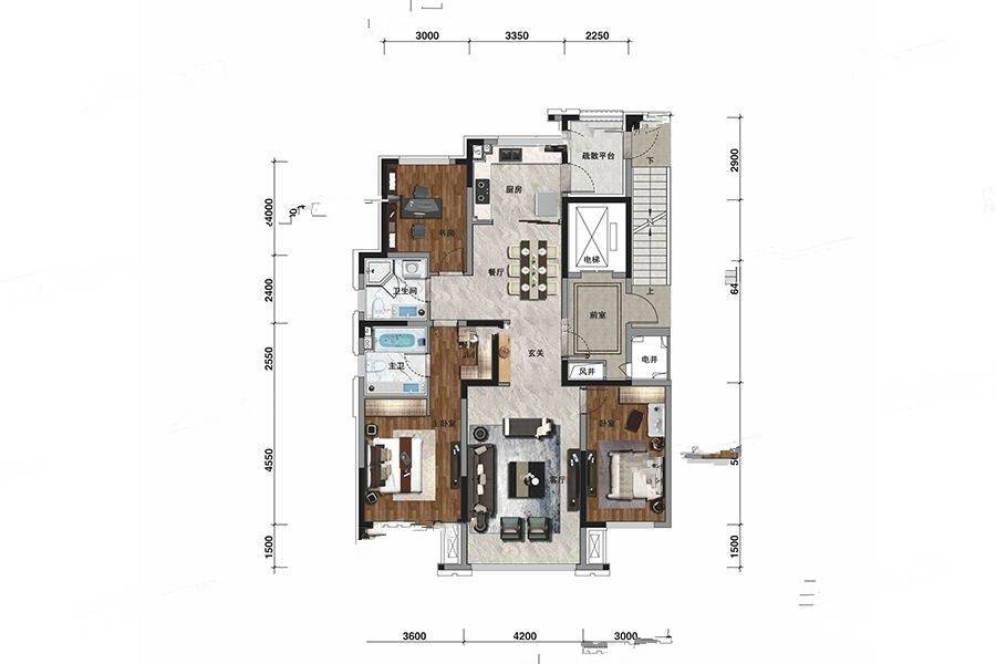 华润净月臺3室2厅2卫147㎡户型图