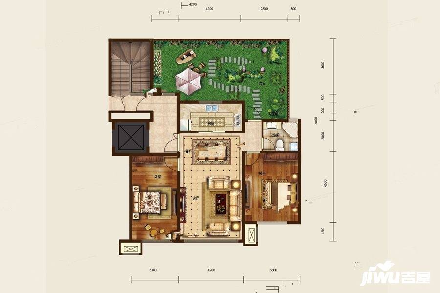 澳海南樾府2室2厅1卫87㎡户型图