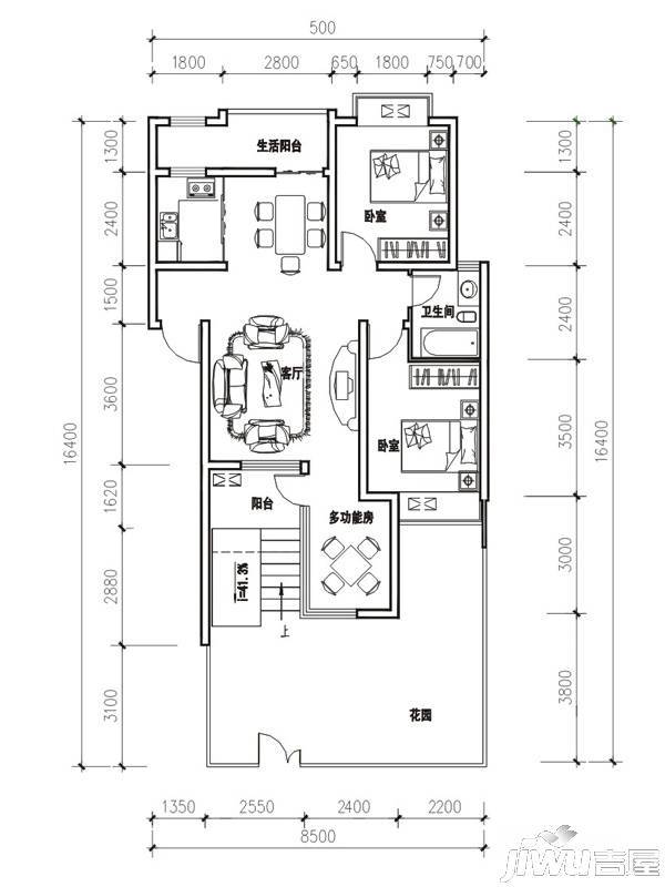 立立依山郡2室3厅1卫82.4㎡户型图