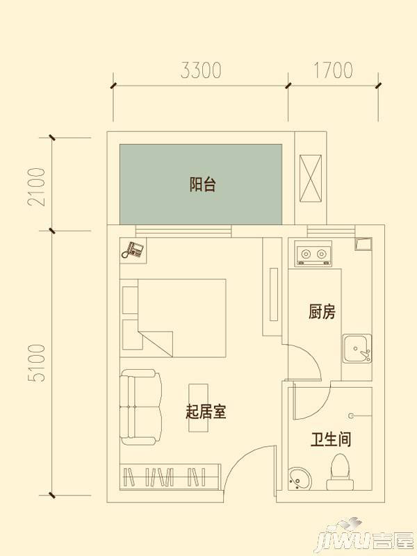 千山明月清泉1室0厅1卫37.6㎡户型图