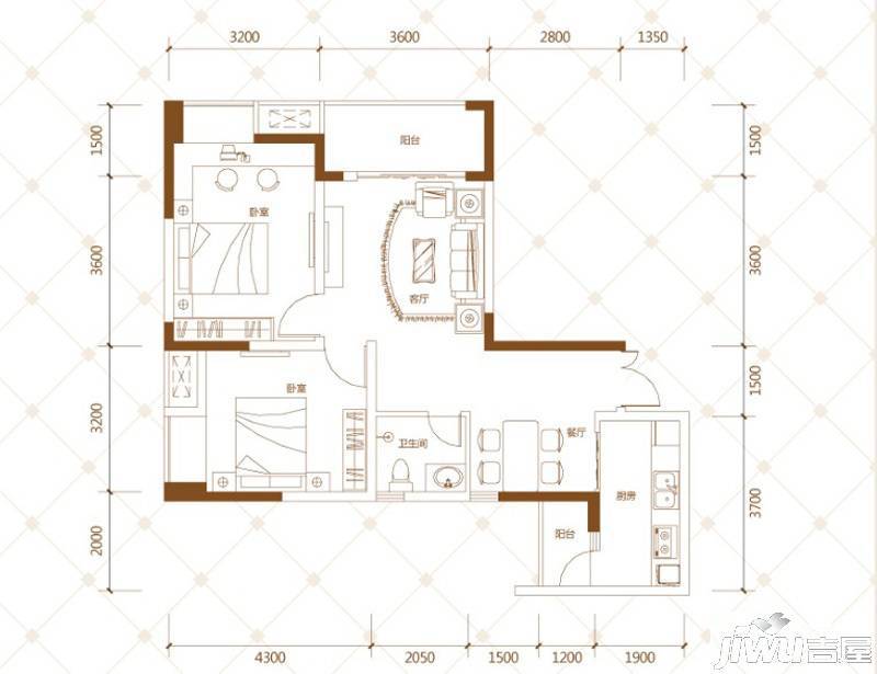 荣润凯旋名城2室2厅1卫83.6㎡户型图