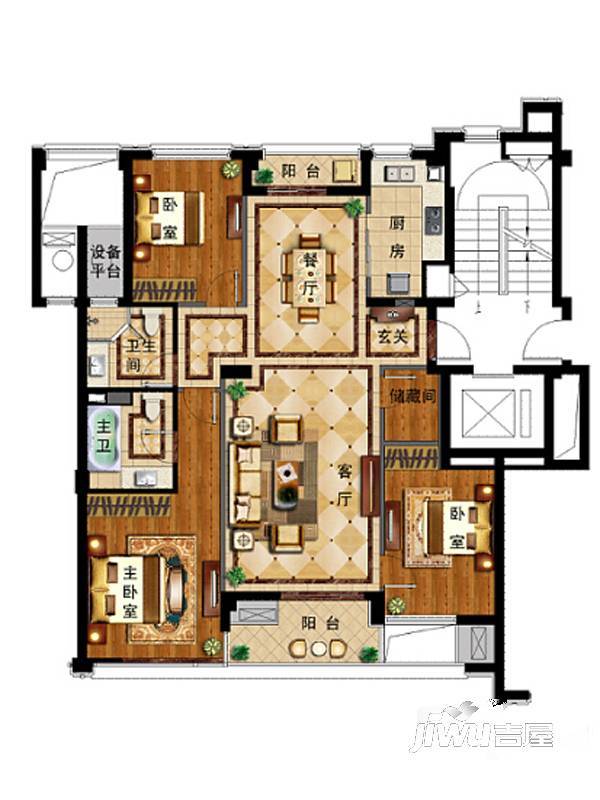 绿城玫瑰园诚园3室2厅2卫126㎡户型图