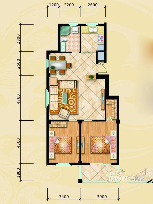 弘生世纪城南区2室2厅1卫115.9㎡户型图