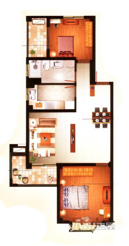 海山逸品2室2厅1卫89㎡户型图