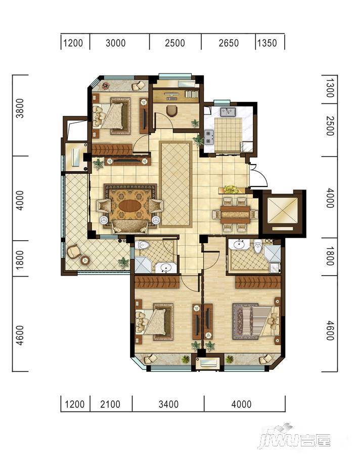 光明褐石公元4室2厅2卫123.7㎡户型图